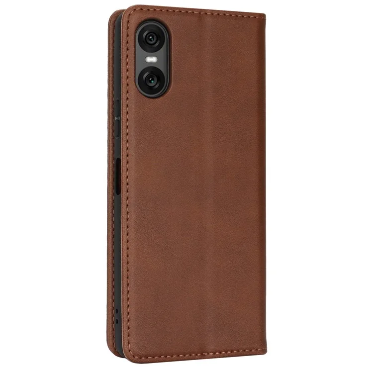 Für Sony Xperia 10 VI Case PU Leder Kalbleder-Textur Magnetverschluss Smart Phone Cover - Dunkelbraun