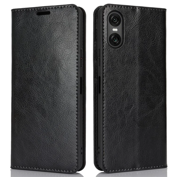 Pour Sony Xperia 10 VI Coque Texture Cheval Fou Split Leather Wallet Phone Cover - Noir