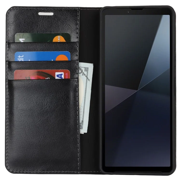 Pour Sony Xperia 10 VI Coque Texture Cheval Fou Split Leather Wallet Phone Cover - Noir