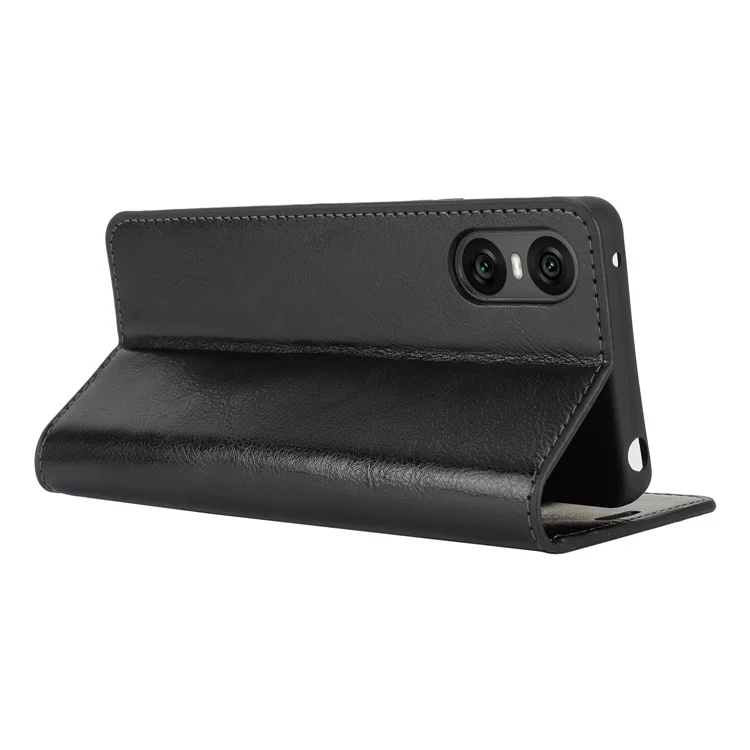 Pour Sony Xperia 10 VI Coque Texture Cheval Fou Split Leather Wallet Phone Cover - Noir