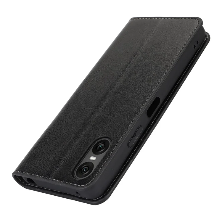 Pour Sony Xperia 10 VI Coque Texture Cheval Fou Split Leather Wallet Phone Cover - Noir