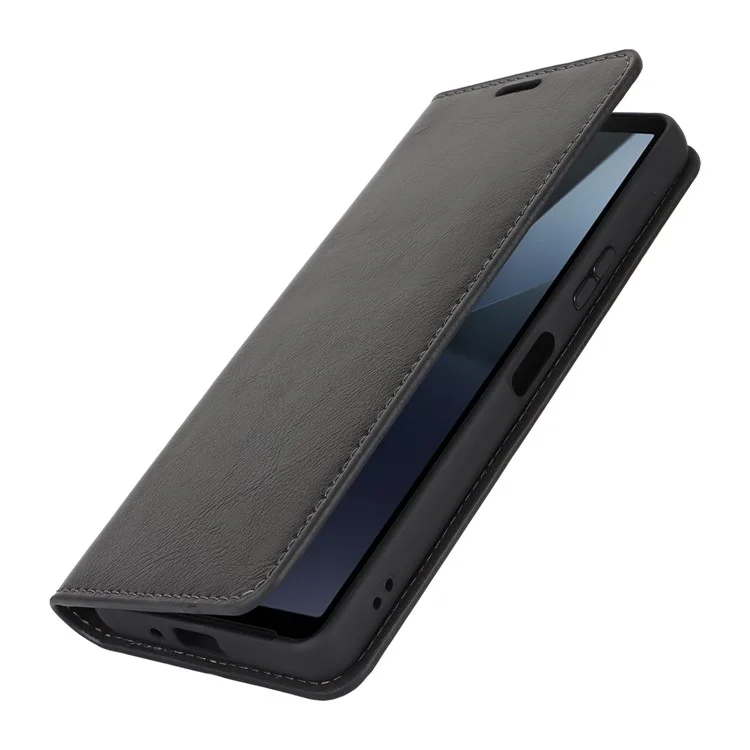 Pour Sony Xperia 10 VI Coque Texture Cheval Fou Split Leather Wallet Phone Cover - Noir