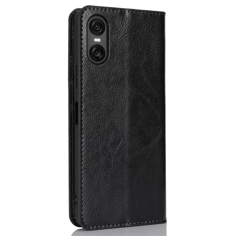 Pour Sony Xperia 10 VI Coque Texture Cheval Fou Split Leather Wallet Phone Cover - Noir