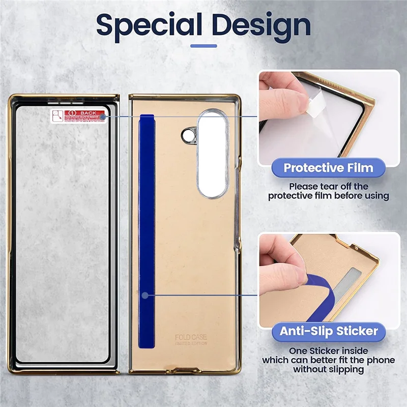 Per Samsung Galaxy Z Fold6 5G Case V-Shape Pattern Kickstand PC Phone Cover - Nero