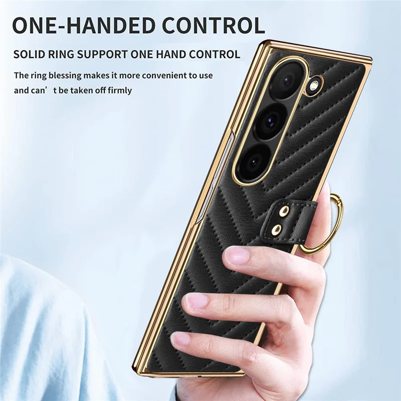 Per Samsung Galaxy Z Fold6 5G Case V-Shape Pattern Kickstand PC Phone Cover - Nero