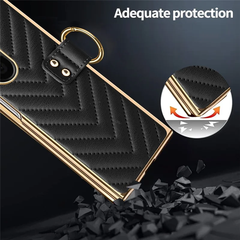 Per Samsung Galaxy Z Fold6 5G Case V-Shape Pattern Kickstand PC Phone Cover - Nero