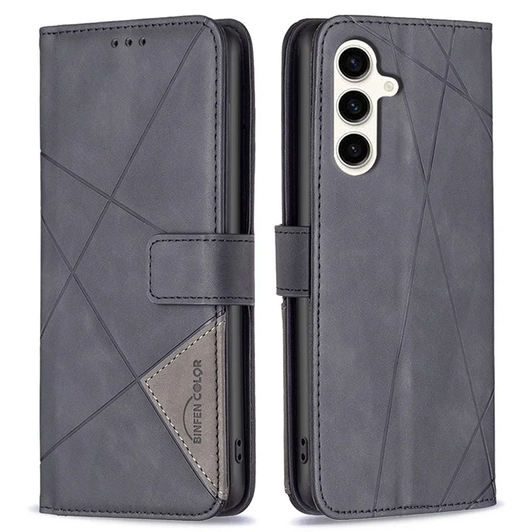 BINFEN COLOR BF05 для Samsung Galaxy M35 5G Wallet Case Geometry Leather Phone Cover - Чёрный