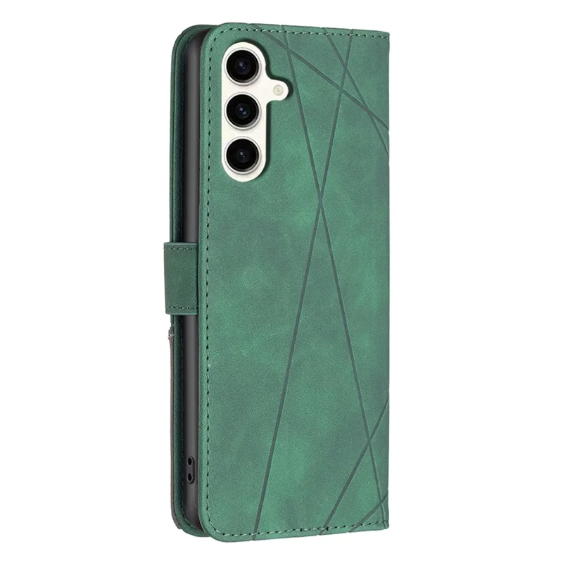 BINFEN COLOR For Samsung Galaxy M35 5G Phone Cases Wallet Stand Geometry Imprint Leather Cover - Green