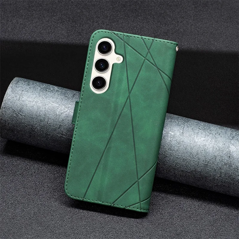 BINFEN COLOR For Samsung Galaxy M35 5G Phone Cases Wallet Stand Geometry Imprint Leather Cover - Green