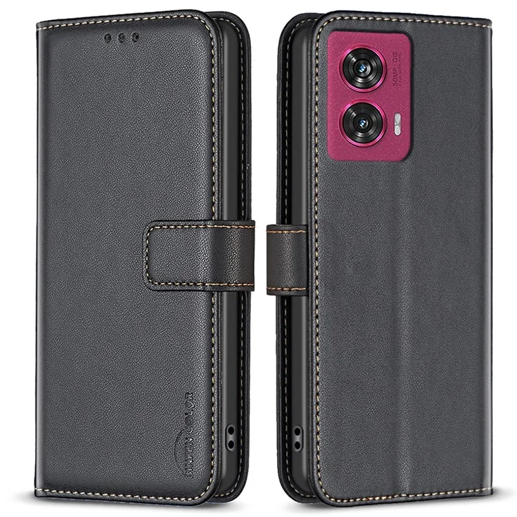 BINFEN COLOR BF17 Para Motorola Edge 50 Fusion 5G Capa Carteira Slots para Cartões Capa de Telefone de Couro - Preto
