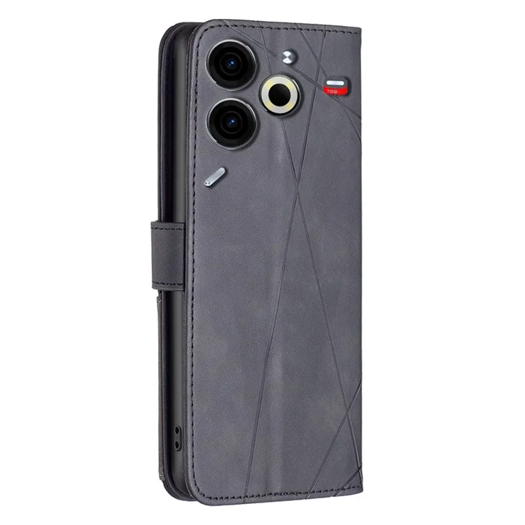 BINFEN COLOR For TECNO Pova 6 Neo Phone Cases Wallet Stand Geometry Imprinted Leather Cover - Black