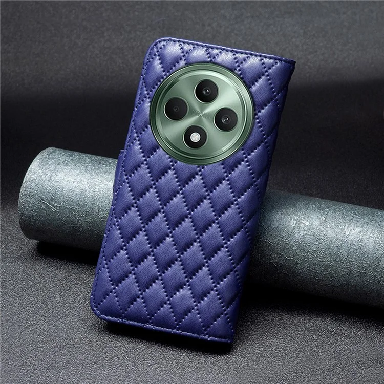 BINFEN COLOR BF Стиль-14 для Oppo Reno12 F 5G Чехол-кошелек Ромбический PU Кожаный Чехол для Телефона - Синий