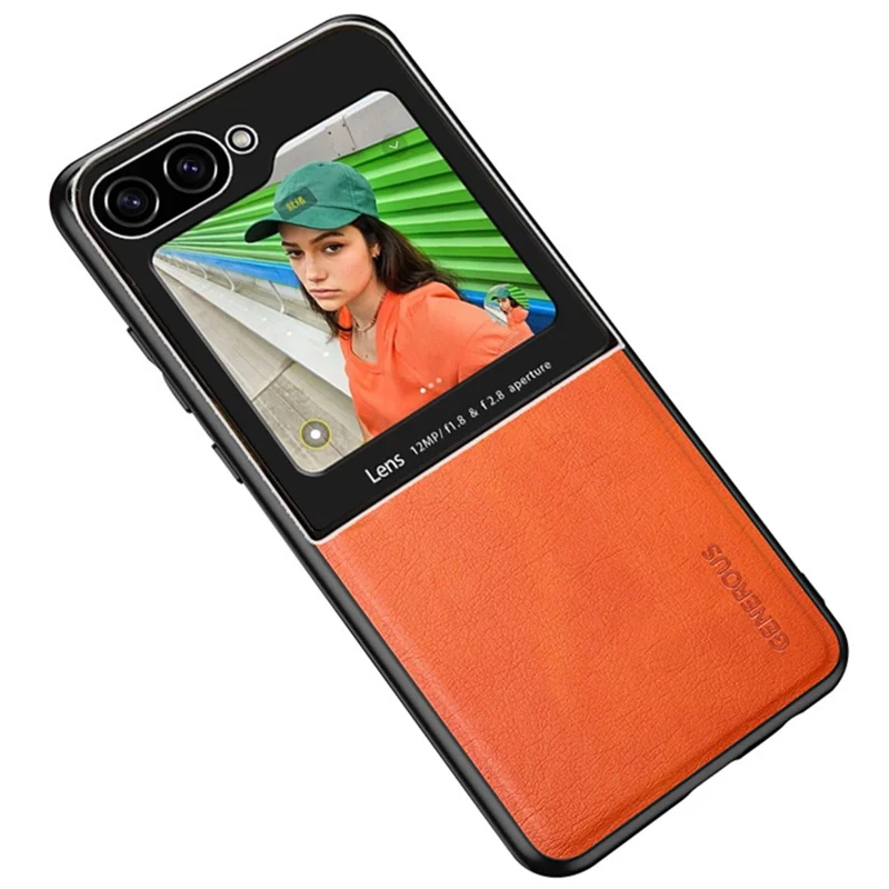 For Samsung Galaxy Z Flip7 FE 5G / Z Flip6 5G Case Leather Back Cover with Rear Small Screen Protector - Orange