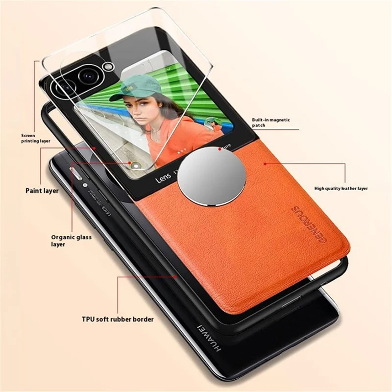 For Samsung Galaxy Z Flip7 FE 5G / Z Flip6 5G Case Leather Back Cover with Rear Small Screen Protector - Orange