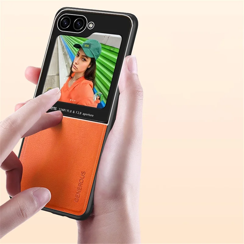 For Samsung Galaxy Z Flip7 FE 5G / Z Flip6 5G Case Leather Back Cover with Rear Small Screen Protector - Orange