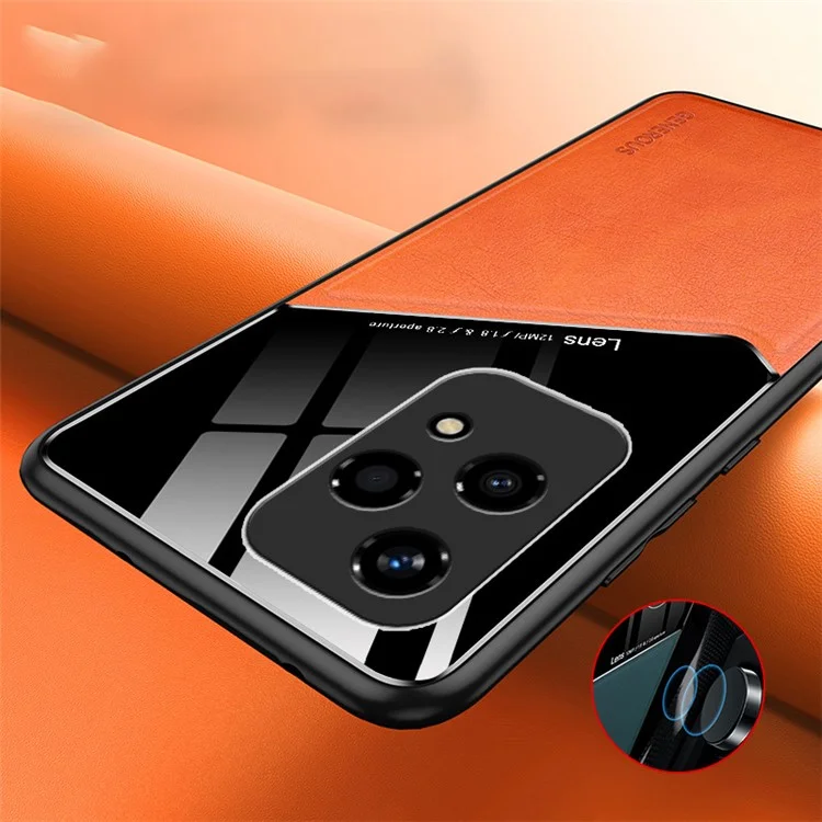 Чехол для Honor 200 Lite из кожи, с прочной пластиковой задней панелью, точными вырезами и ударозащитной функцией - оранжевый