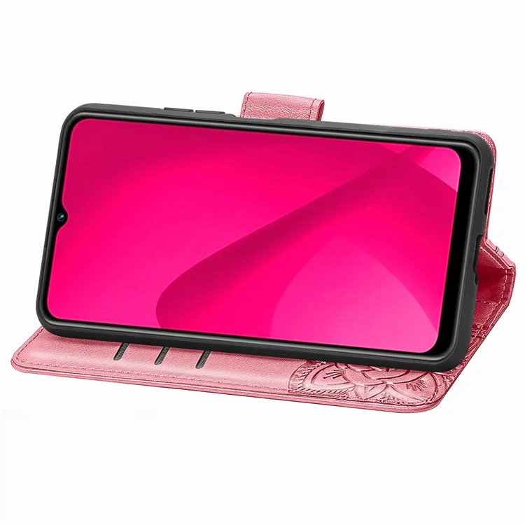 Für T-Mobile REVVL 7 Hülle Schmetterling Blume Leder Handyhülle Ständer Kreditkartenhalter - Pink