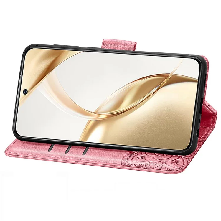 Pour Honor 200 5G Étui Papillon PU Cuir Coque Téléphone Fentes Carte Support Flip - Rose
