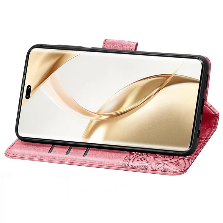 For Honor 200 Pro 5G Case Wallet PU Leder Handyhülle Bedruckt Schmetterling Blume - Pink