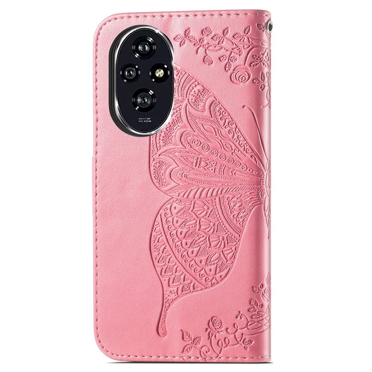 For Honor 200 Pro 5G Case Wallet PU Leder Handyhülle Bedruckt Schmetterling Blume - Pink