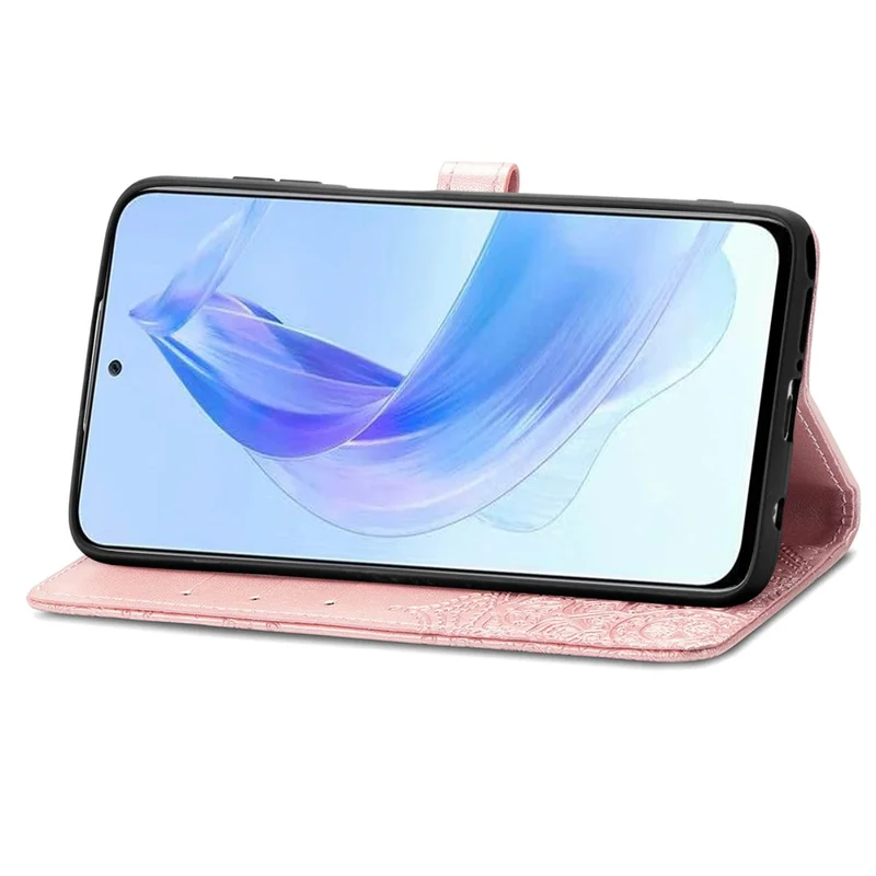For Honor 90 Lite 5G Case Embossed Mandala Leather Phone Cover Magnetic Flip Wallet - Rose Gold