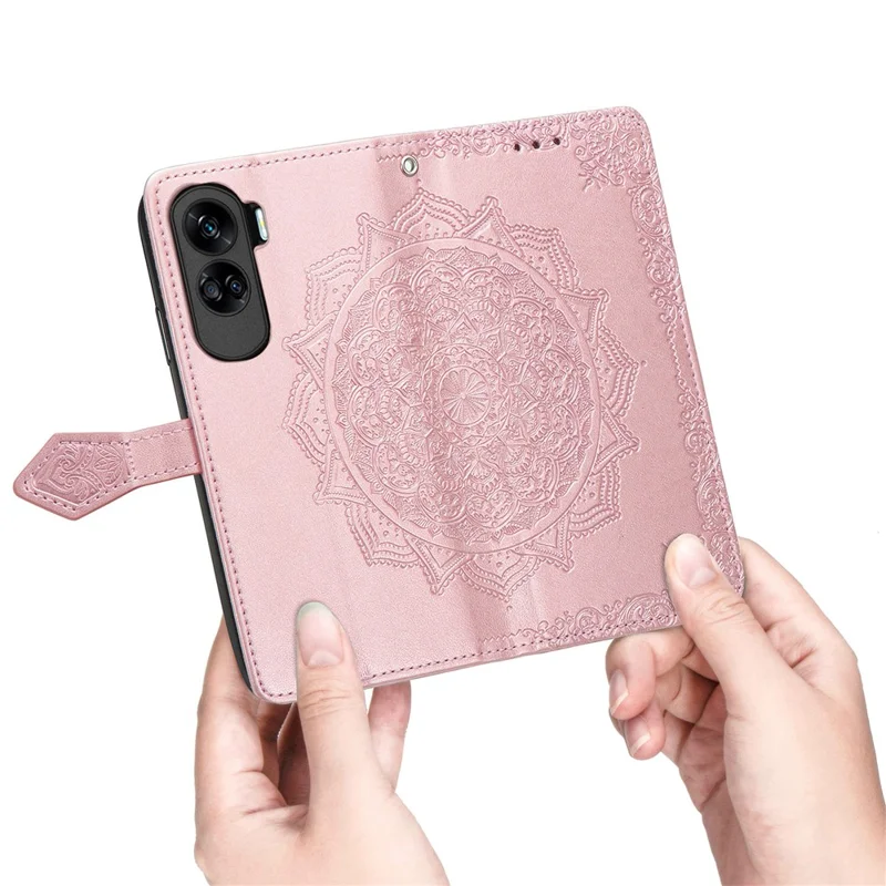 For Honor 90 Lite 5G Case Embossed Mandala Leather Phone Cover Magnetic Flip Wallet - Rose Gold