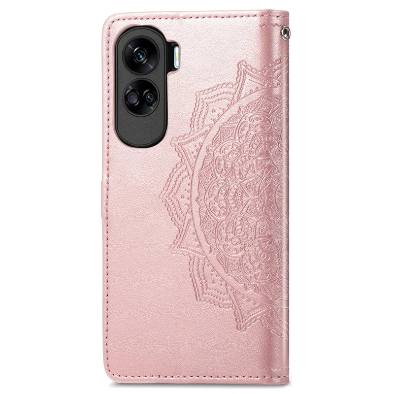For Honor 90 Lite 5G Case Embossed Mandala Leather Phone Cover Magnetic Flip Wallet - Rose Gold
