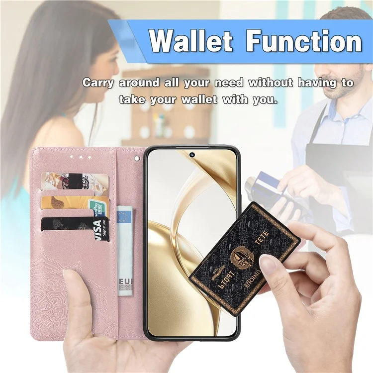 For Honor 200 5G Case PU Leather Flip Phone Cover Embossed Mandala Pattern Flower - Rose Gold