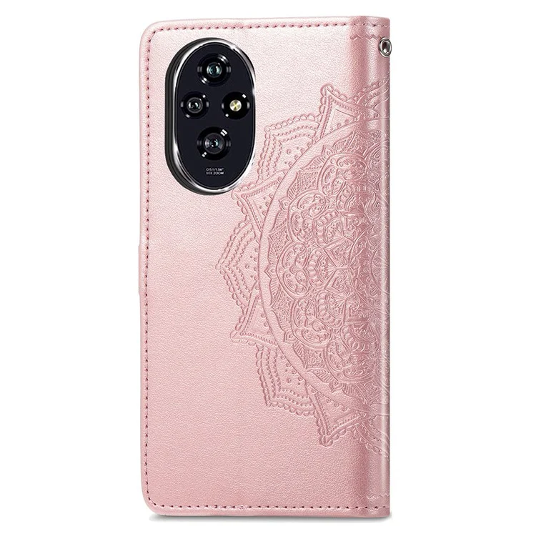 For Honor 200 5G Case PU Leather Flip Phone Cover Embossed Mandala Pattern Flower - Rose Gold