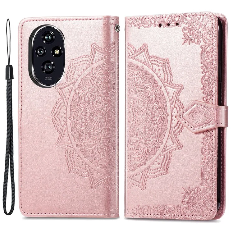For Honor 200 Pro 5G Custodia con Mandala Goffrato in Pelle Copertina Portafoglio Magnetica - Oro Rosa