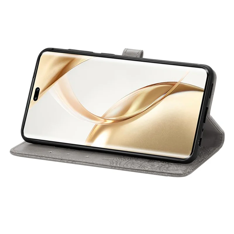 For Honor 200 Pro 5G Case Embossed Mandala Leather Phone Cover Magnetic Flip Wallet - Grey