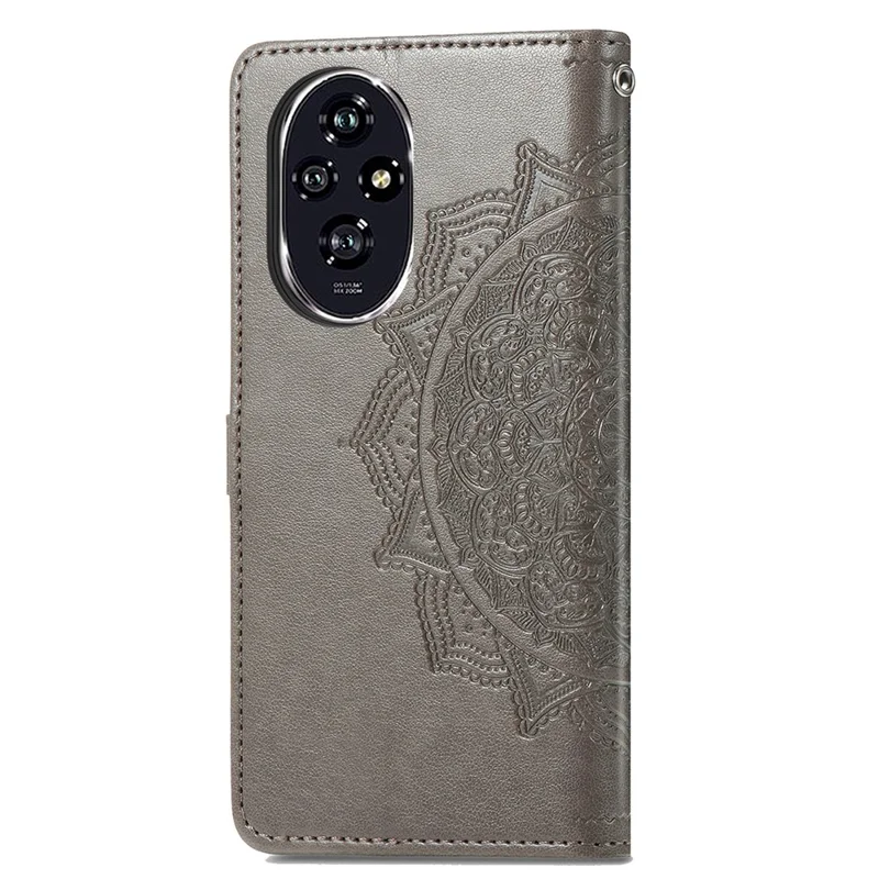 For Honor 200 Pro 5G Case Embossed Mandala Leather Phone Cover Magnetic Flip Wallet - Grey
