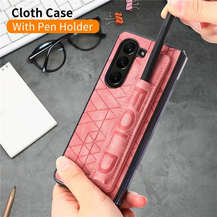 For Samsung Galaxy Z Fold6 5G Case Wrist Band Leather+PC Cover with Pen Slot - Pink