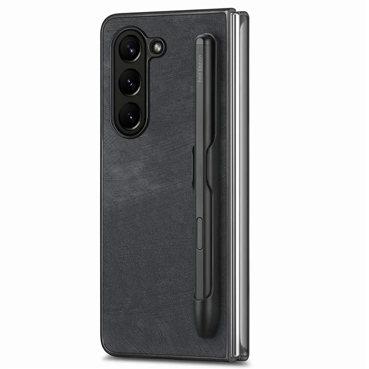 For Samsung Galaxy Z Fold6 5G Case Retro PU Leather+PC Cover with Pen Slot - Black