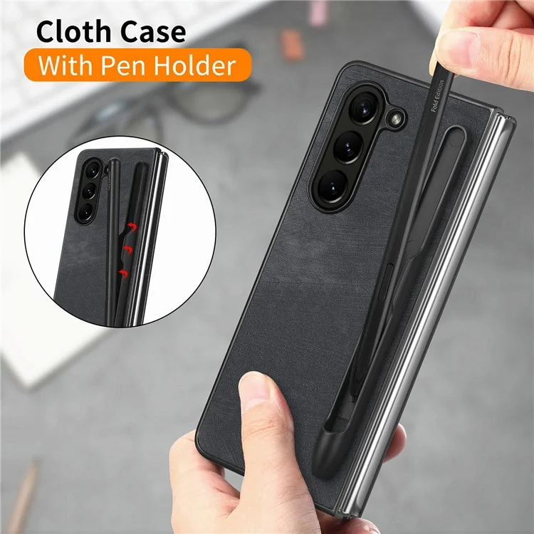 For Samsung Galaxy Z Fold6 5G Case Retro PU Leather+PC Cover with Pen Slot - Black