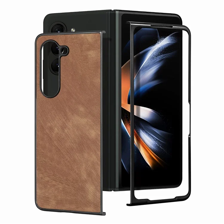 Para Samsung Galaxy Z Fold6 5G Funda Retro de Piel PU Revestida de PC Plegable Cubierta de Teléfono - Marrón