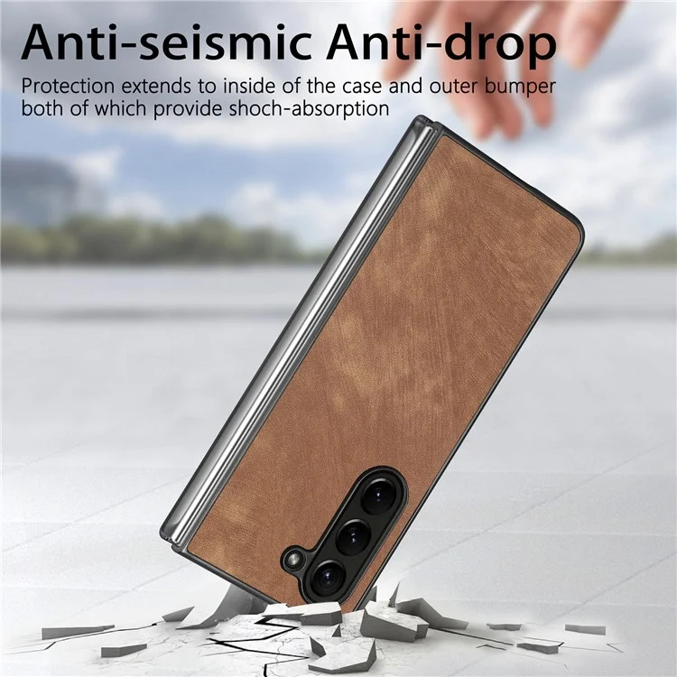 Para Samsung Galaxy Z Fold6 5G Funda Retro de Piel PU Revestida de PC Plegable Cubierta de Teléfono - Marrón