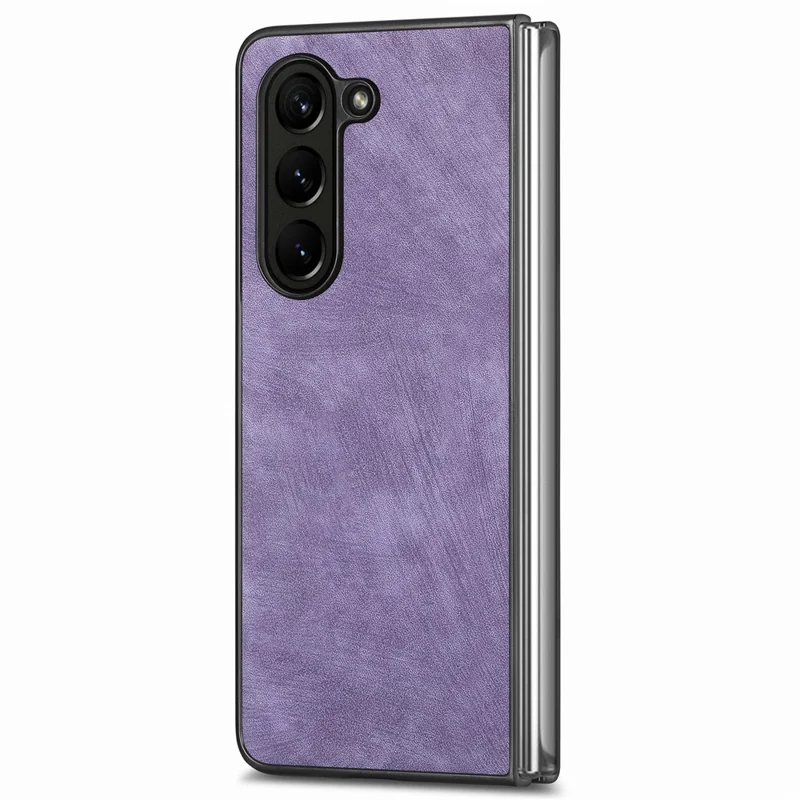 For Samsung Galaxy Z Fold6 5G Case Retro PU Leather Coated PC Folding Phone Cover - Purple