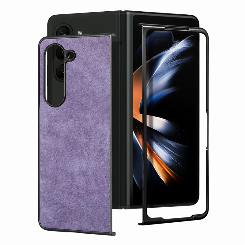 For Samsung Galaxy Z Fold6 5G Case Retro PU Leather Coated PC Folding Phone Cover - Purple