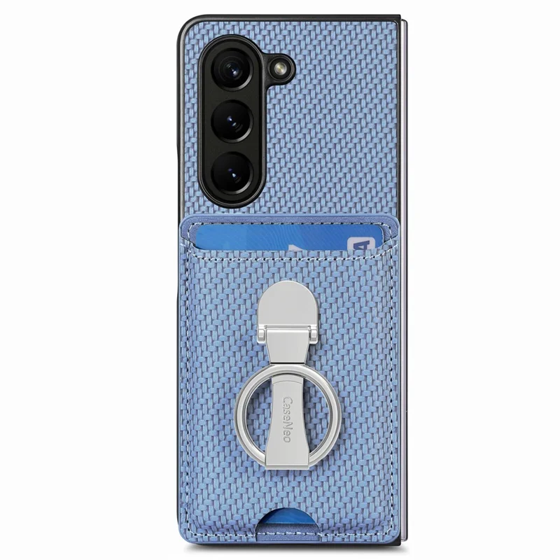 Per Samsung Galaxy Z Fold6 5G Case Card Slot Carbon Fiber Texture Leather+PC Phone Cover - Blu