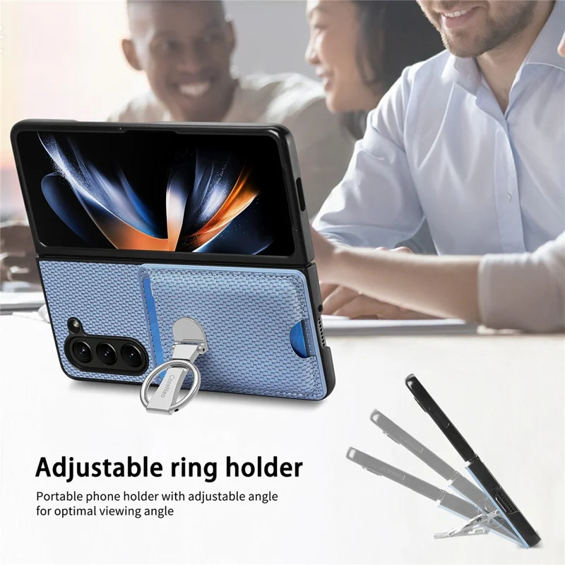 Per Samsung Galaxy Z Fold6 5G Case Card Slot Carbon Fiber Texture Leather+PC Phone Cover - Blu