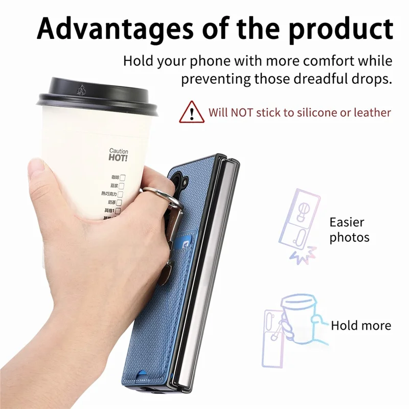 Per Samsung Galaxy Z Fold6 5G Case Card Slot Carbon Fiber Texture Leather+PC Phone Cover - Blu