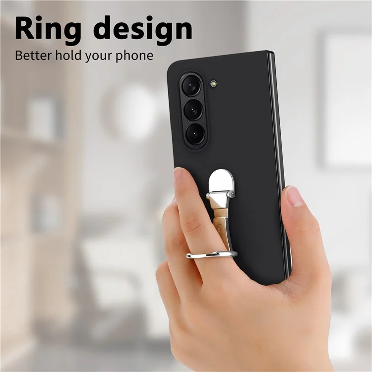 Para Samsung Galaxy Z Fold6 5G Capa Suporte de Anel PC Cover com Película de Vidro Temperado - Preto