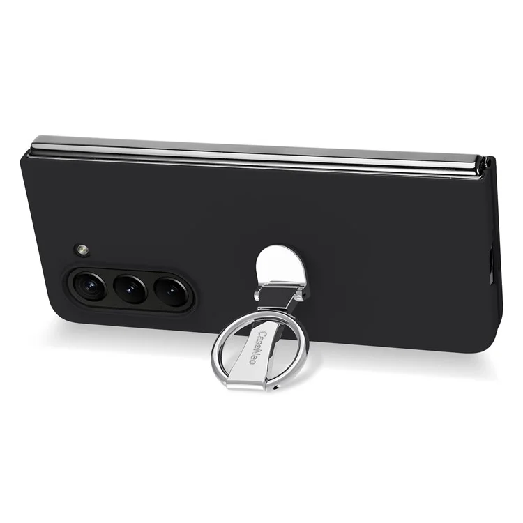 Para Samsung Galaxy Z Fold6 5G Capa Suporte de Anel PC Cover com Película de Vidro Temperado - Preto