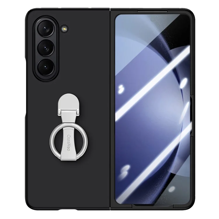 Para Samsung Galaxy Z Fold6 5G Capa Suporte de Anel PC Cover com Película de Vidro Temperado - Preto