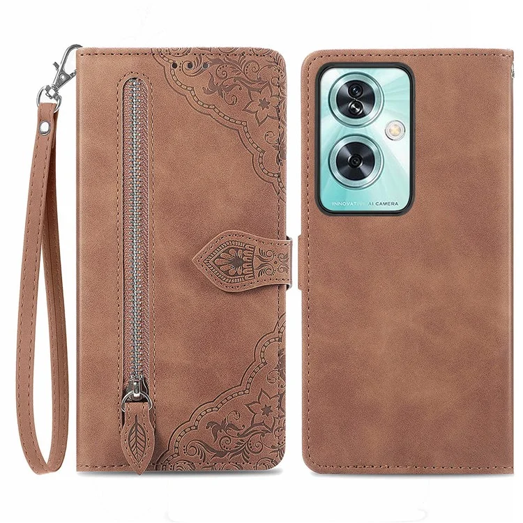 Para o Caso do OnePlus Nord N30 SE 5G Capa de Telefone em Couro com Estampa Floral e Bolso para Dinheiro - Marrom