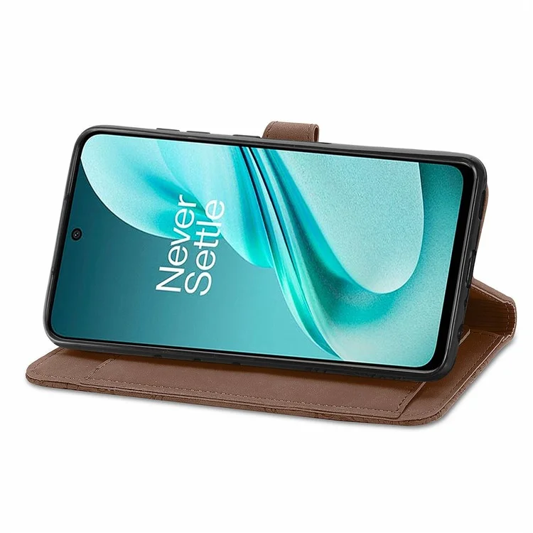 Para o Caso do OnePlus Nord N30 SE 5G Capa de Telefone em Couro com Estampa Floral e Bolso para Dinheiro - Marrom