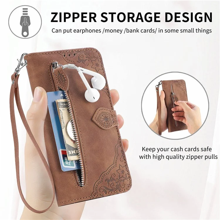 Para o Caso do OnePlus Nord N30 SE 5G Capa de Telefone em Couro com Estampa Floral e Bolso para Dinheiro - Marrom