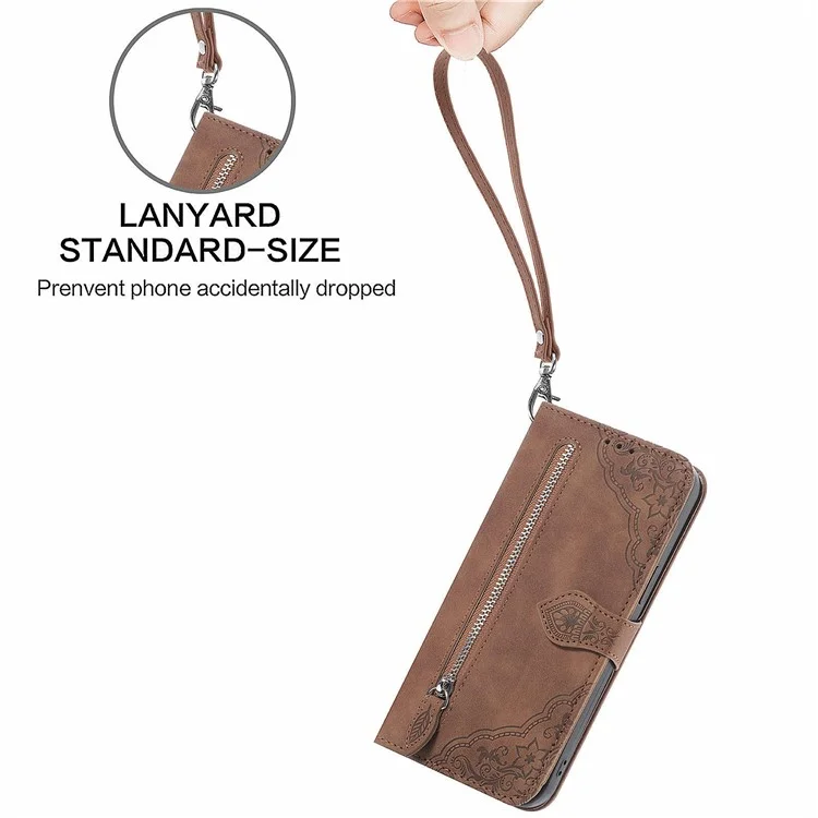 Para o Caso do OnePlus Nord N30 SE 5G Capa de Telefone em Couro com Estampa Floral e Bolso para Dinheiro - Marrom