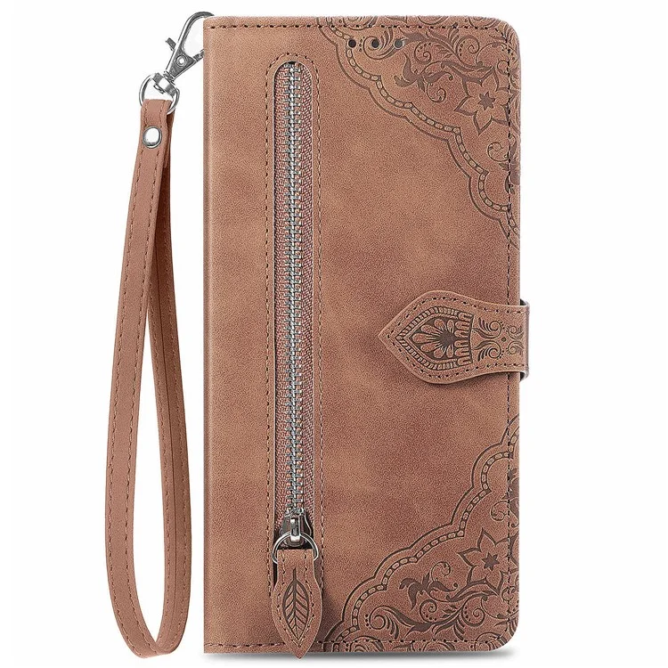 Para o Caso do OnePlus Nord N30 SE 5G Capa de Telefone em Couro com Estampa Floral e Bolso para Dinheiro - Marrom